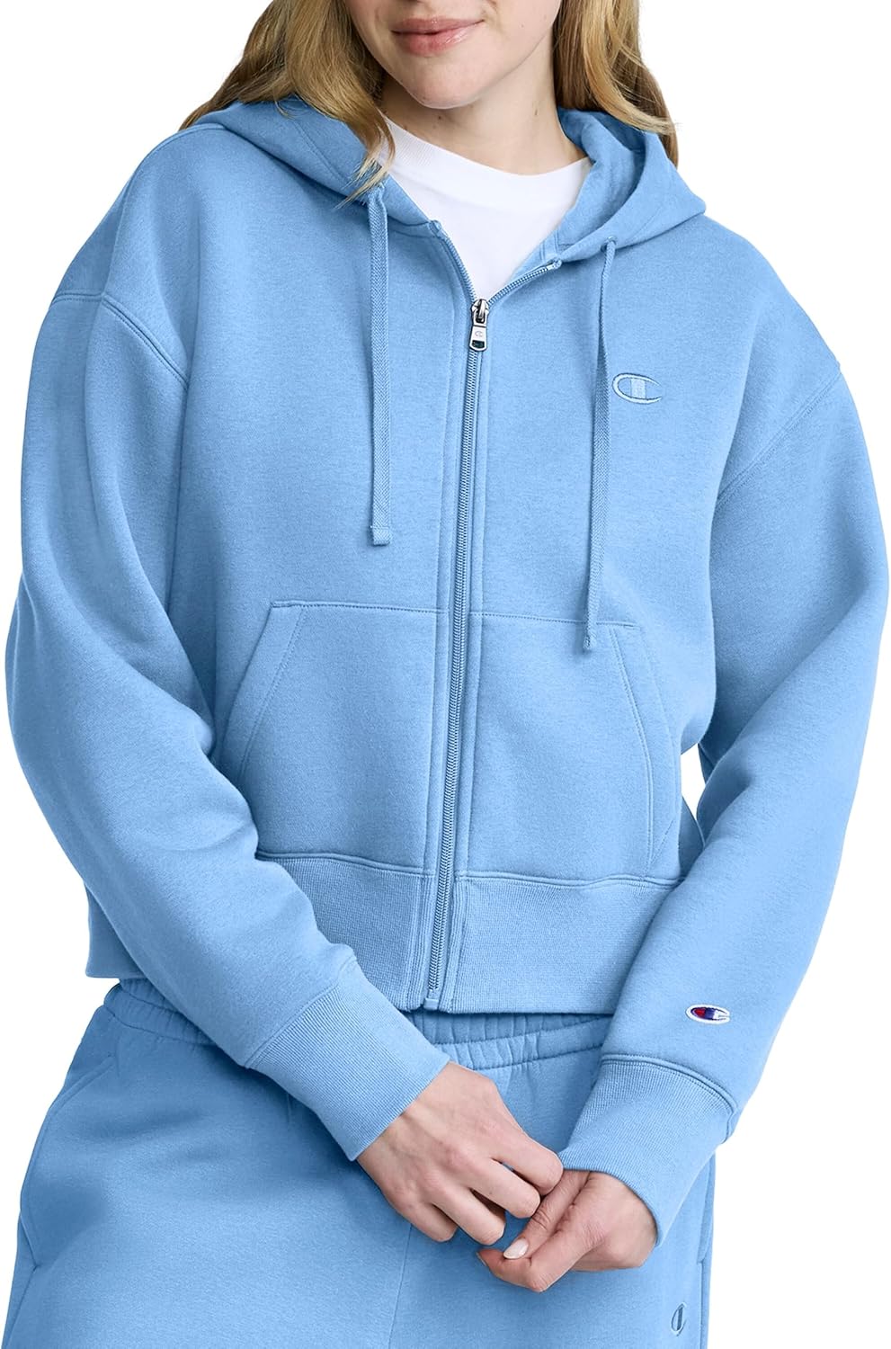 Champion Women's Powerblend Fleece Cropped Full-Zip Hoodie