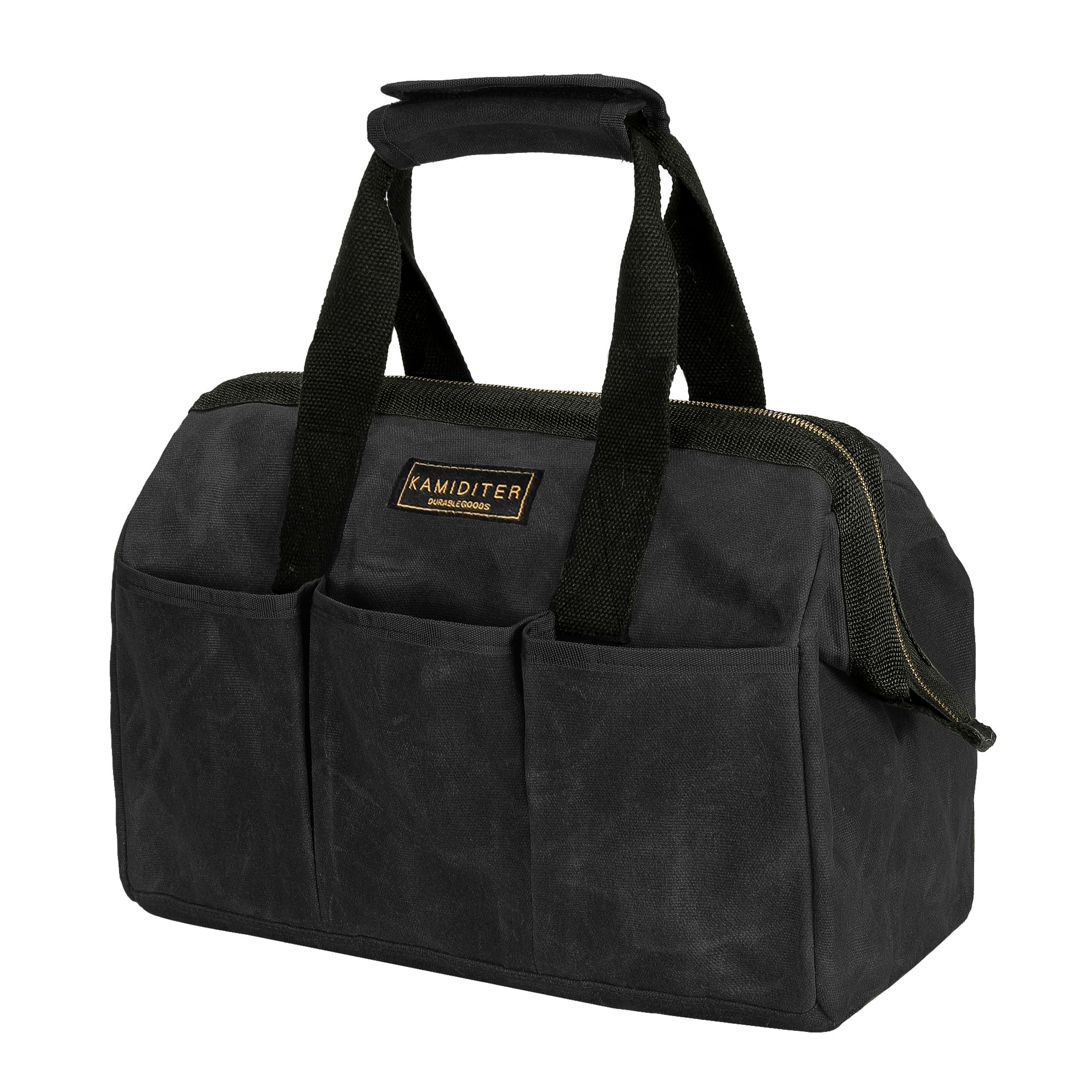 Heavy-Duty 16oz Waxed Canvas Tool Tote Bag - 15" Wide Mouth Open Top Organizer with 15 Pockets | Multi-Purpose Storage for Tools, Hardware & DIY