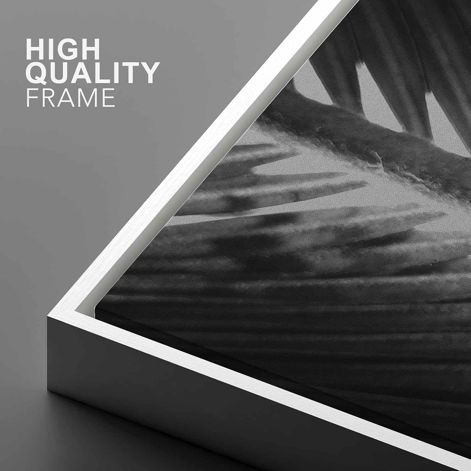 bestdeal depot Framed Canvas Print Wall Art Closeup Details of Palm Leaf Steam Floral Plants Photography Modern Art Tropical Black and White for Living Room, Bedroom, Office - 16"x24" White