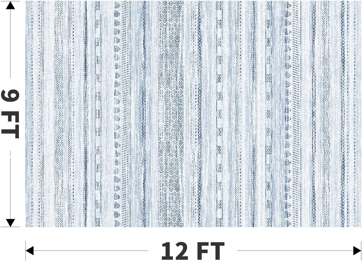 9x12 Area Rugs for Living Room Machine Washable Rug Distressed Indoor Carpet Neutral Moroccan Boho Rug Ultra Soft Area Rug for Bedroom Dining Room Playroom Office, Blue