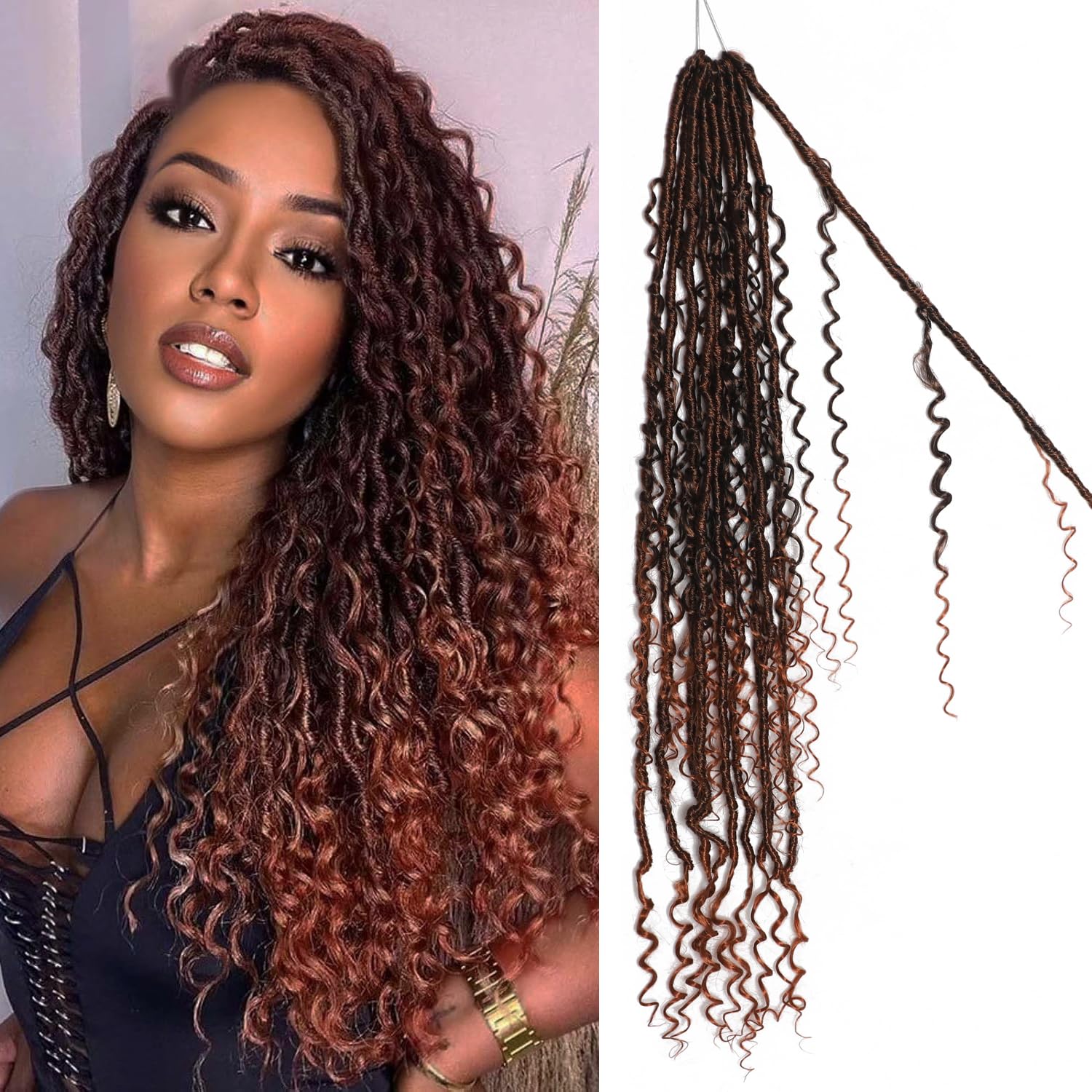 BLUONASI Boho Faux Locs Crochet Hair 30 Inch Goddess Locs 8 Packs Boho Soft Locs Crochet Hair with Curly Ends Pre-looped Long Bohemian River for Black Women (T350#