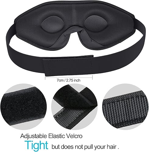 Miniatura 6 de Antifaz ajustable para dormir, paquete de 2 máscaras para dormir contorneadas 3D mejoradas para hombres y mujeres, 100% opacas, cubierta de ojos