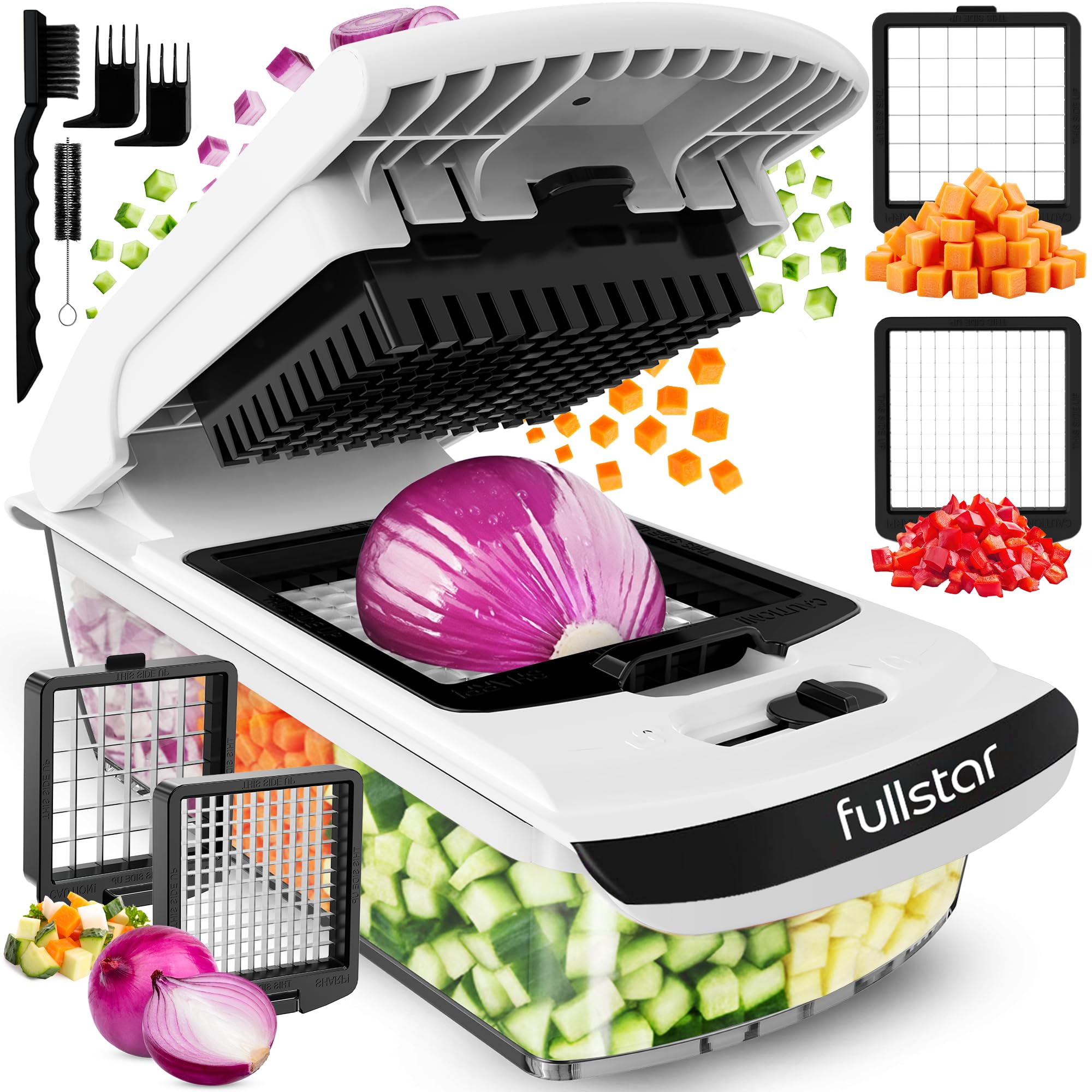 Fullstar (PRO Original Series) Vegetable Chopper - 2 Stainless Steel Blades - Dicer & Veg Cutter - BPA-Free & Dishwasher Safe (PRO Original 2-in-1, White)