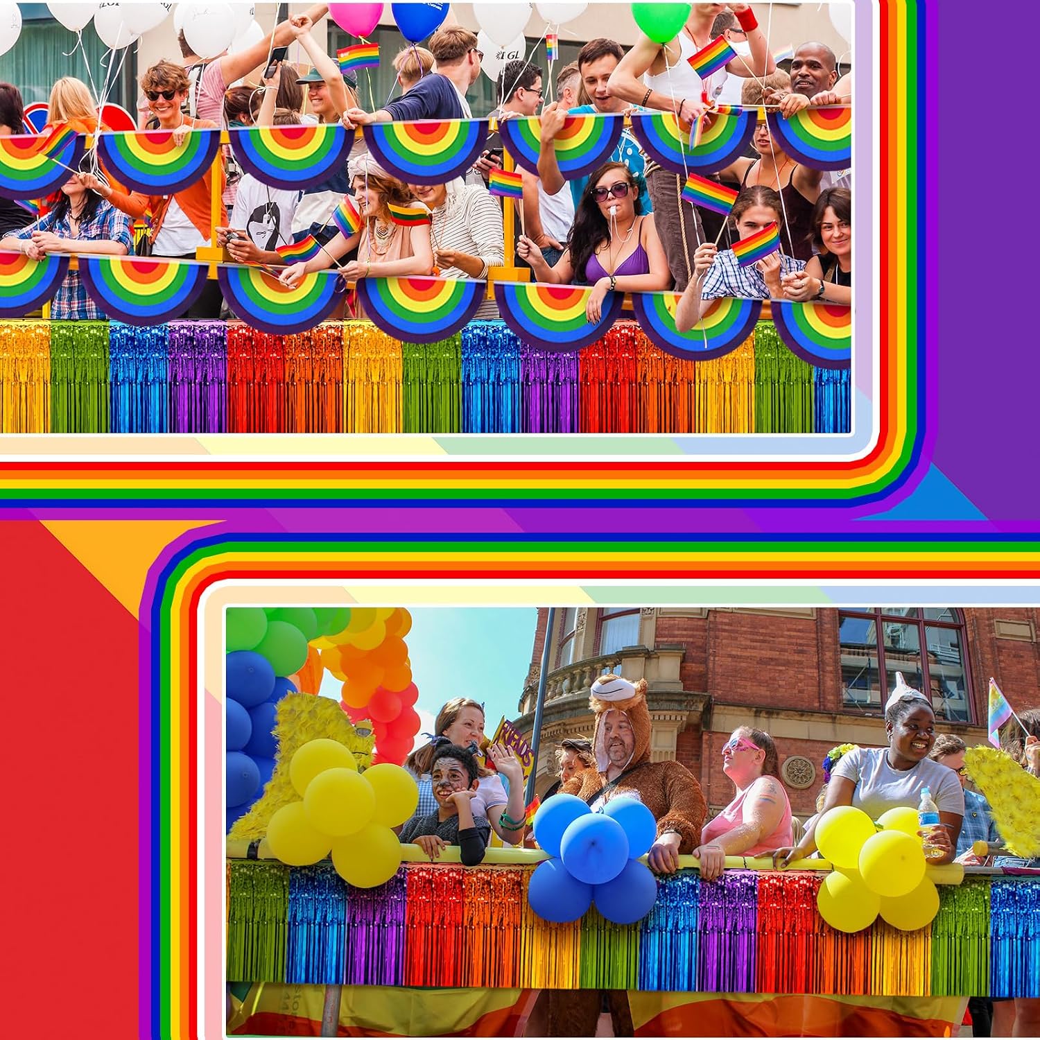 9 Pcs Rainbow Pride Parade Float Decoration Set, 5 Pcs 19.7 ft Pleated Fan Flag Fringe Half Fan Banners 4 Piece Banner Flag Bunting Garlands LGBTQ Gay Pride Month Parade Party Decor Supplies