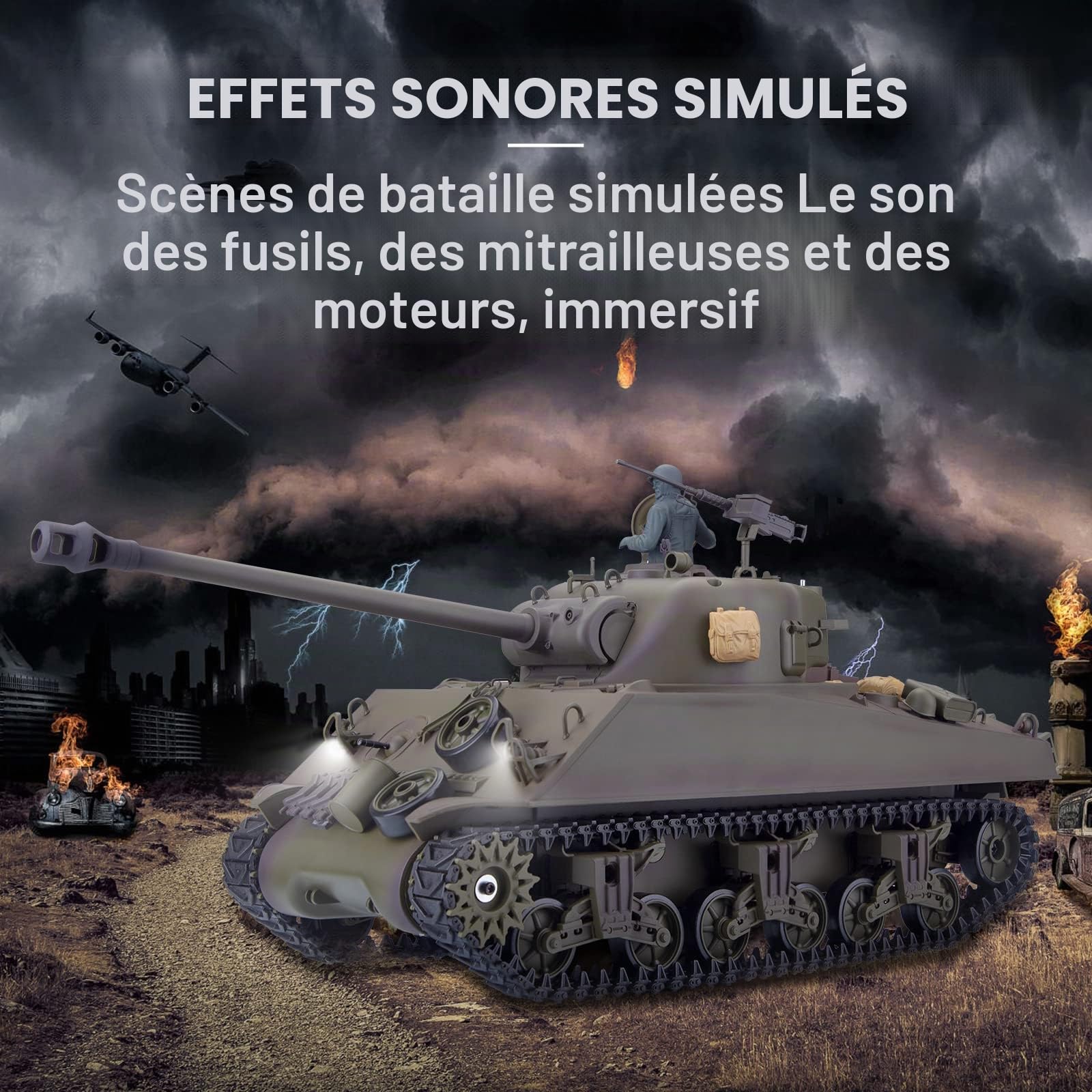 Réservoir RC 1/16 pour adultes, 2,4 G US M4A3 Sherman Main Battle Tank Modèle avec boîte de vitesses rétractable Long Canon Lancement BBs Bataille infrarouge, modèle de véhicule militaire