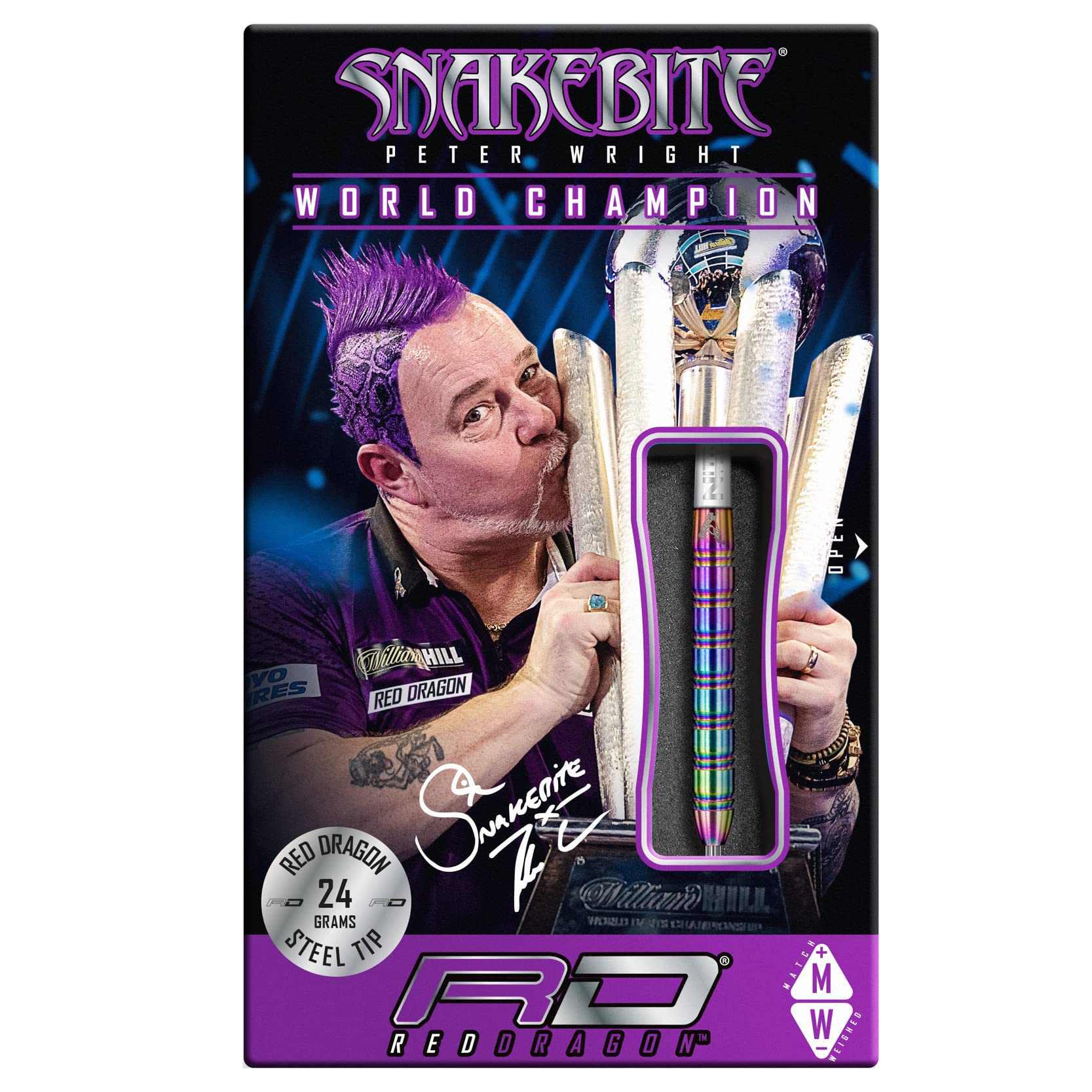 RED DRAGON Peter Wright Snakebite Jeu de fléchettes Professionnelles en tungstène avec ailettes et tiges