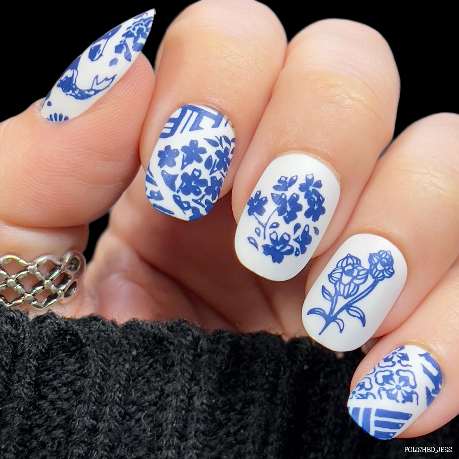 Maniology Japanese Porcelain Nail Stamping Plate | Pottery Designs DIY Manicure - Reusable, Rectangular, Stainless Steel Nail Art Template