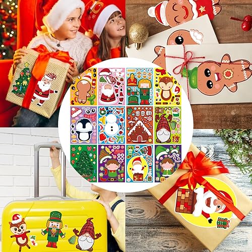 Miniatura 6 de 36 hojas de calcomanías de Navidad para niños pequeños, calcomanías de regalo de Navidad para hacer tus propios personajes de Navidad, calcomanías
