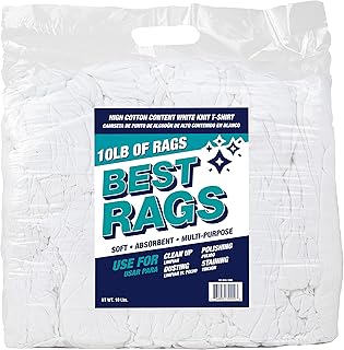 Arkwright Premium T-Shirt Rags Bulk, 10 lb Bag, Cotton Cleaning Towels, Low Lint Knit Wiping Cloths for Paint, Stain, Grease, Shop and Auto Use, Quick Dry Machine Washable, White