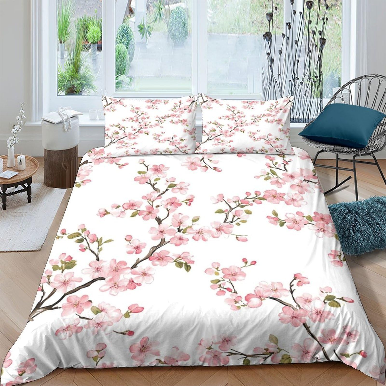 Ctjqhvkz Style-9 3D Printed Cherry Blossom Fitted Sheet Microfiber Soft Floral Bed Cover For Bedroom Decor Mattress Protection Single（135X200cm）