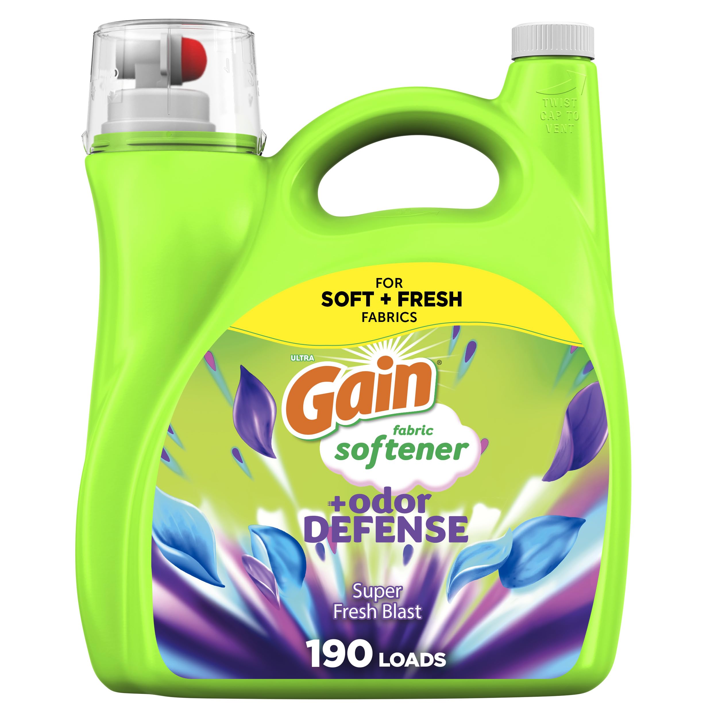 Super Fresh Blast Liquid Odor Defense Fabric Softener, 140 FL OZ 190 Load, Softening Laundry Conditioner for 2 in 1 Freshness plus Odor Protection