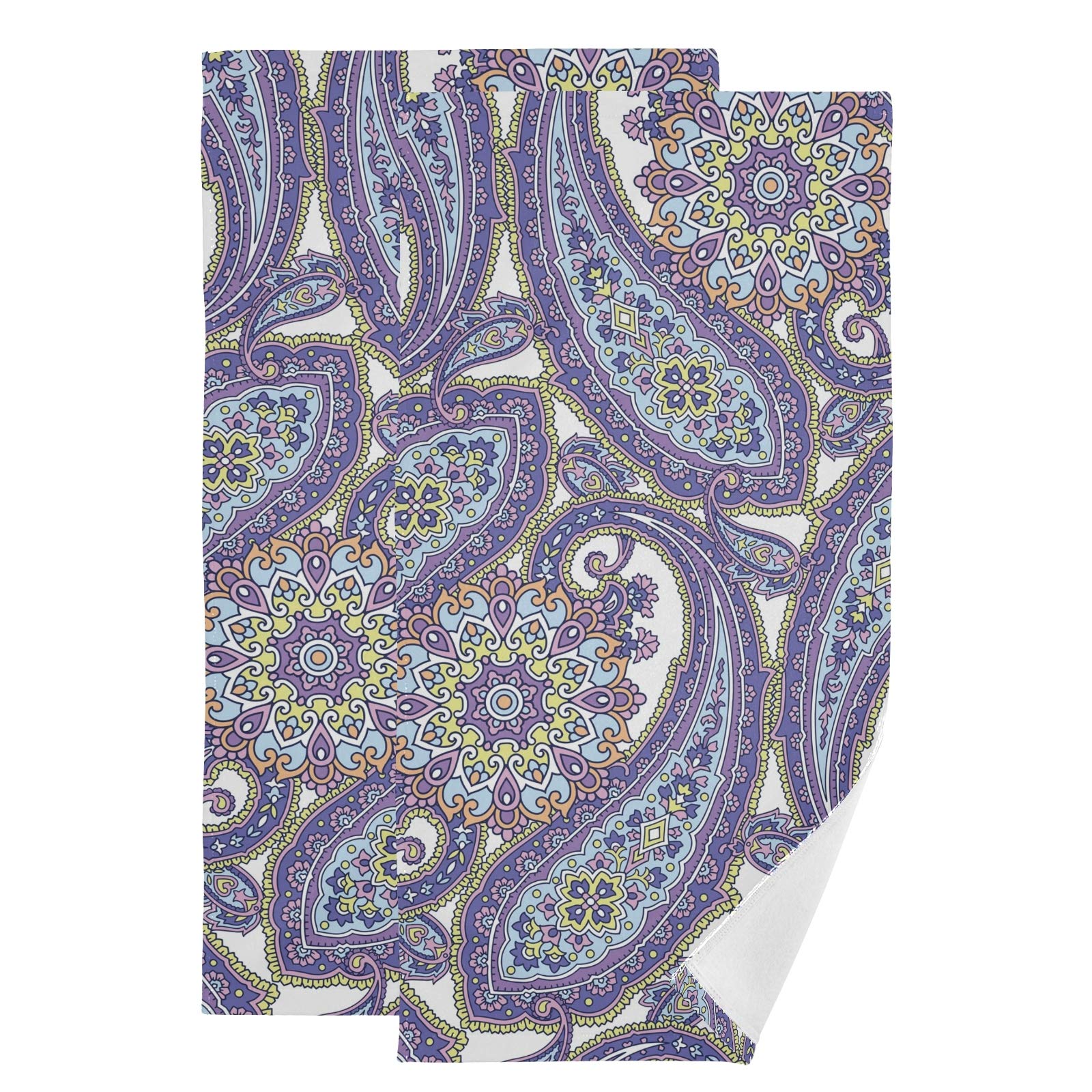 ALAZA Washcloths Towel Set of 2, Purple Paisley Hand Towels Multipurpose for Bathroom Hotel Spa Kitchen, 28 x 14 inch