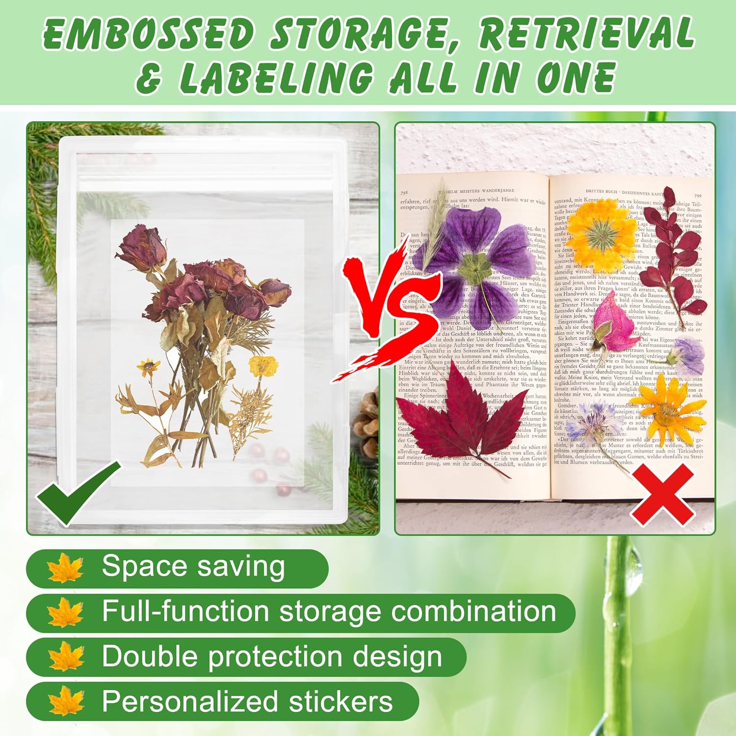 Coldairsoap Big Dried Flower Storage Set with Blotting Paper, Ziplock Bag, Tweezers and Letter Stickers, Flower Preservation Kit to Keep Flowers Color and Dry for DIY Pressed Flower Arts and Craft