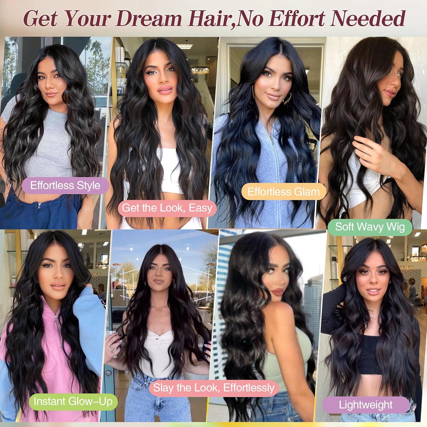 Black Wavy Wigs for Women Middle Part Lace Hairline Wave Wig with Pre-Cut Lace Hairline Synthetic Heat Resistant Fiber for Daily and Party