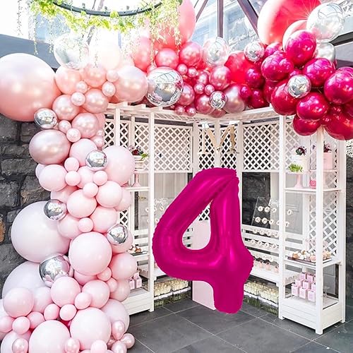 Miniatura 3 de Globo rosa intenso de 40 pulgadas con el número 4, globo gigante grande de papel de aluminio 4 para cumpleaños, aniversarios, graduaciones,