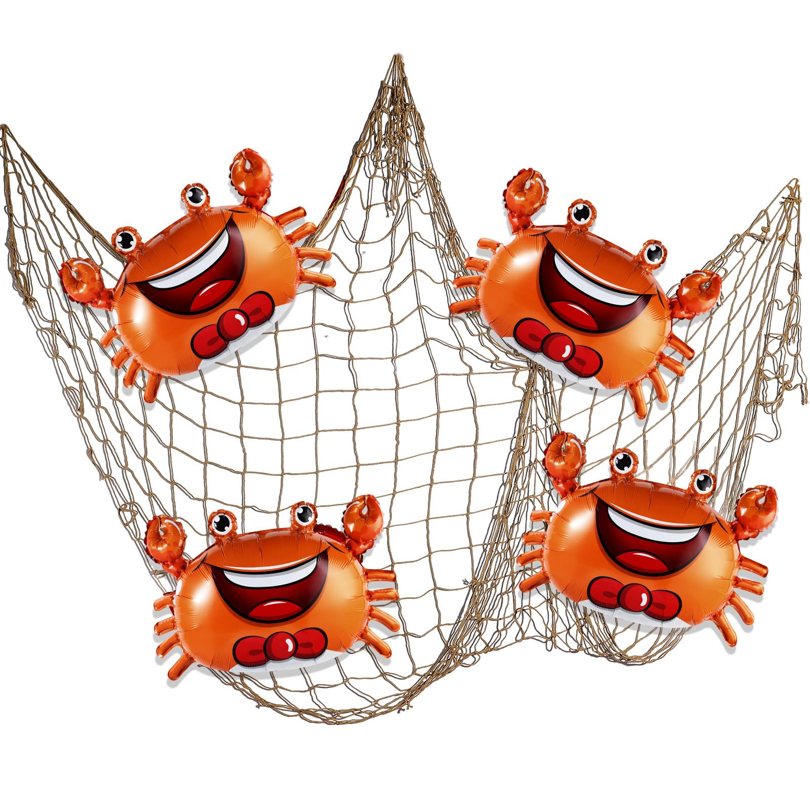 Silipull 5 Pcs Sea Animal Balloons Decorative Fish Net Set Crab Lobster Fish Foil Balloons Ocean Nautical Themed Party Decorations for Under the Sea