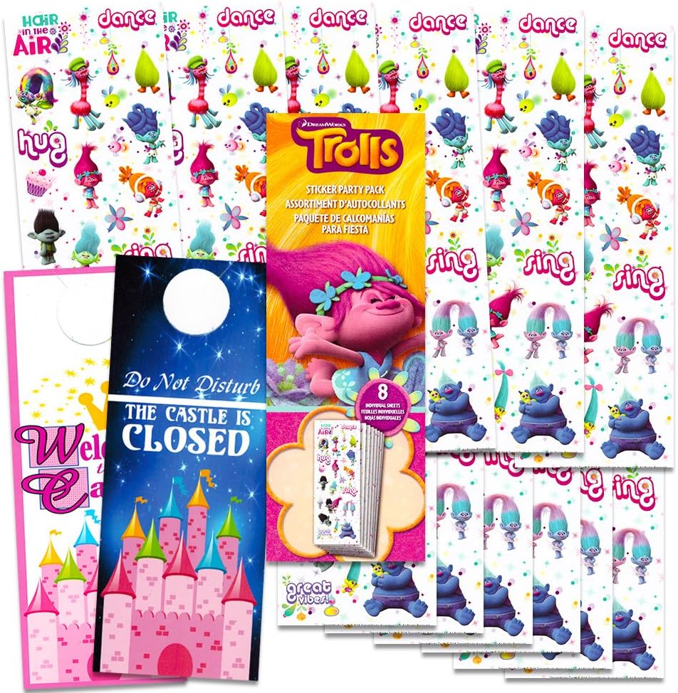 Trolls Party Supplies DreamWorks Trolls Stickers Party Favors ~ Set of 2 Sticker Packs ~ 16 Sheets Over 380 Trolls Stickers Plus Licensed GWW Door Hanger