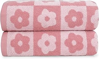 Jacquotha 2-Pieces Luxury Bath Towels Checkered Floral, Pink Towels for ...