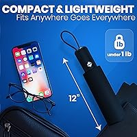 Vista 23 de Rain-Mate Paraguas compactos resistentes al viento para la lluvia, diseño de costilla de fibra de vidrio reforzada fuerte y apertura y cierre 1.Negro