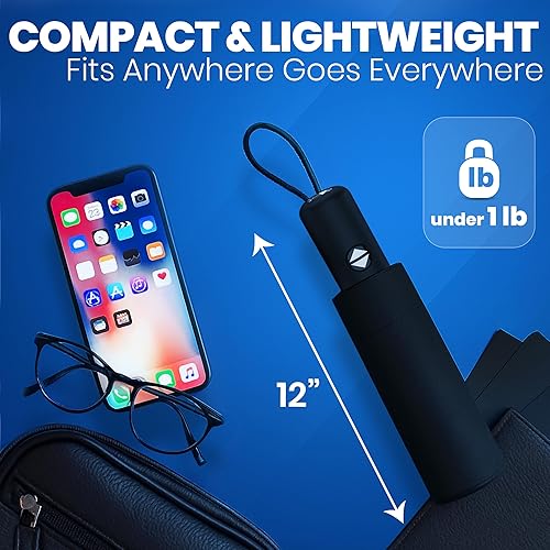 Vista 23 de Rain-Mate Paraguas compactos resistentes al viento para la lluvia, diseño de costilla de fibra de vidrio reforzada fuerte y apertura y cierre 1.Negro