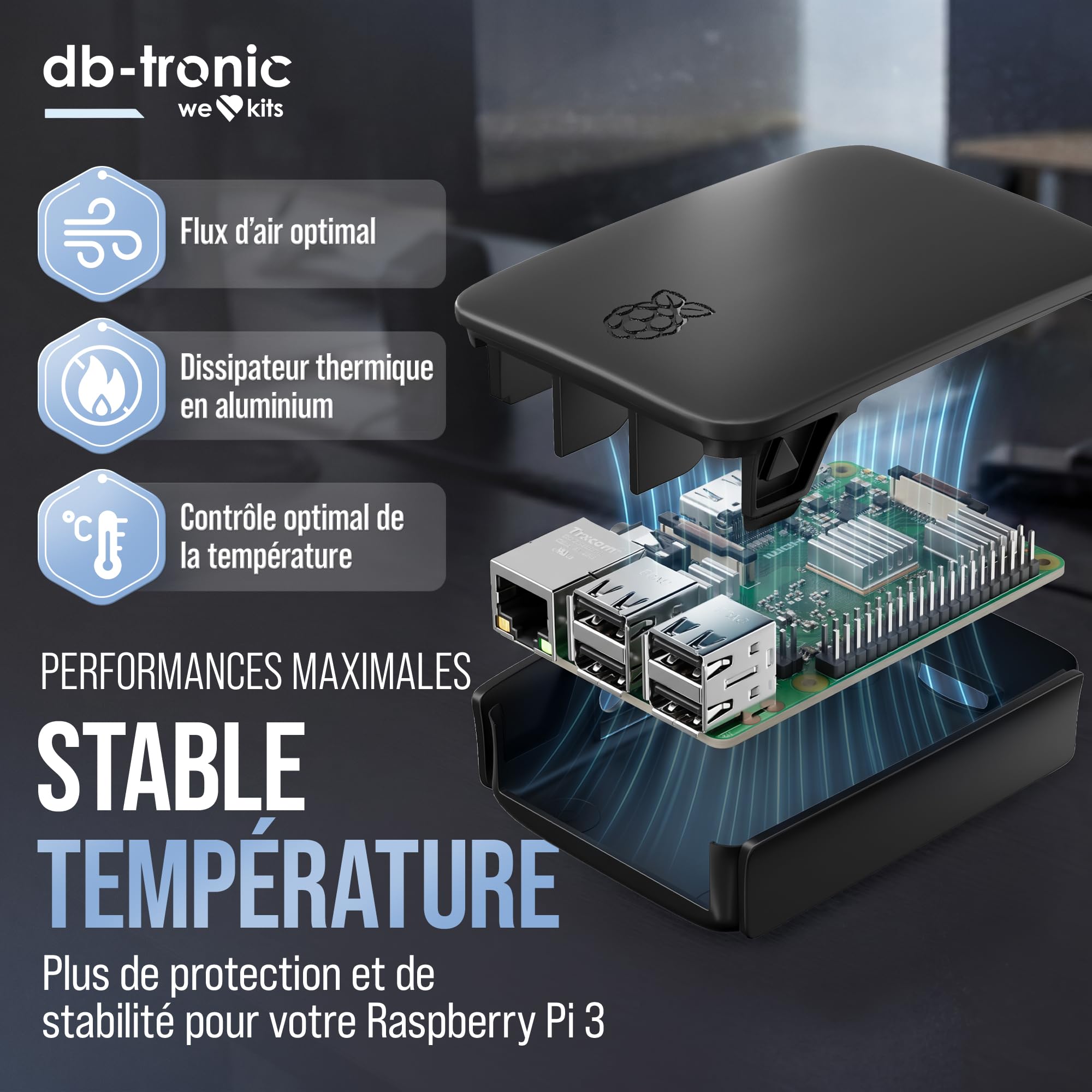 db-tronic Raspberry Pi 3 B+ 1 Go Starter Kit | Édition 64 Go | Alimentation | Boîtier | HDMI 4K | idéal pour Home Assistant et Le Smart Home