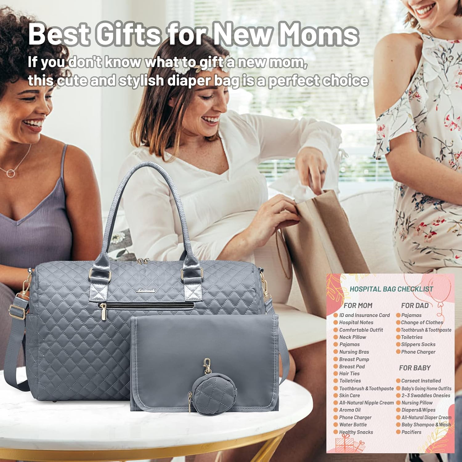 LOVEVOOK Diaper Bag Tote with Pacifier Case and Changing Pad, Large Capacity Mommy Bag for Hospital and Weekender Travel, Functional Baby Bag Newborn Baby Essential, Grey - Image 8