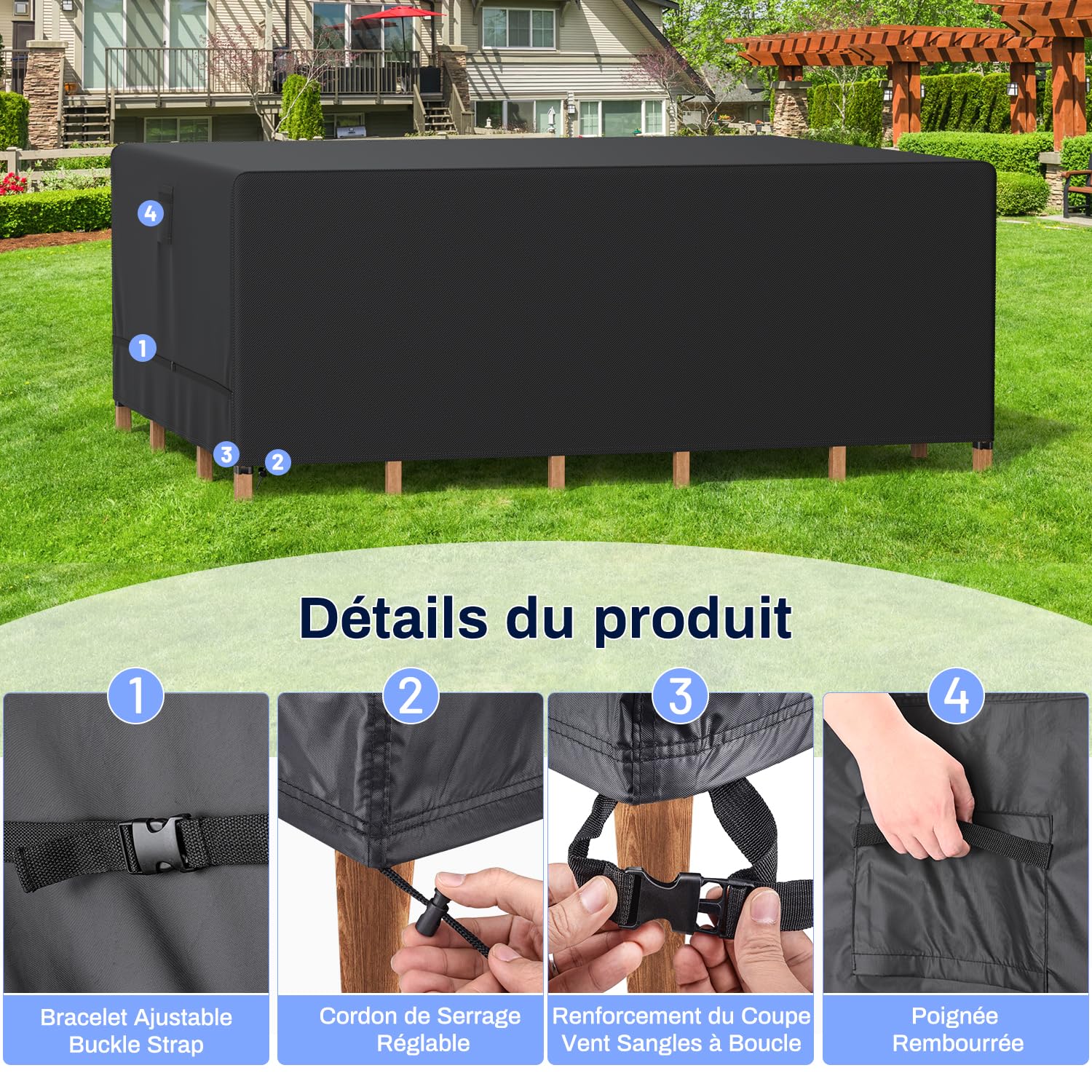 Housses pour Mobilier de Jardin 242 * 162 * 100cm, Housse de Protection Salon de Jardin Imperméable, Bache Table de Jardin en Tissu Oxford, 600D