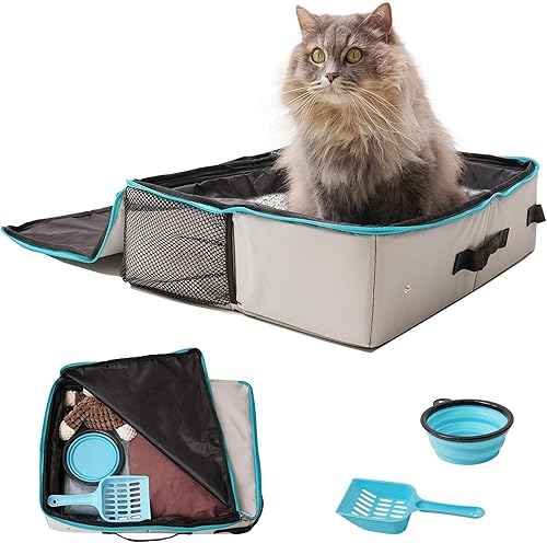 Miniatura 10 de PETKARAY Caja de arena de viaje, caja de arena portátil para gatos, caja de arena de viaje plegable para gatos en el automóvil, incluye forro de