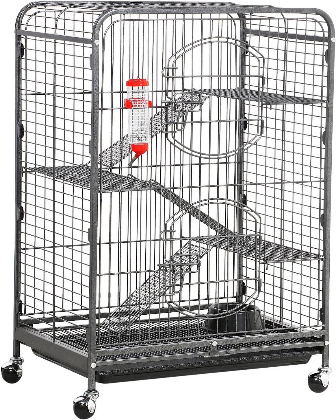 4-Tier Large Ferret Cage Rat Cage Small Animals Hutch w/Rolling Stand & Pet Bowl & Water Bottle for Chinchilla Rabbit Squirrels Guinea Pig Ferret Stuff