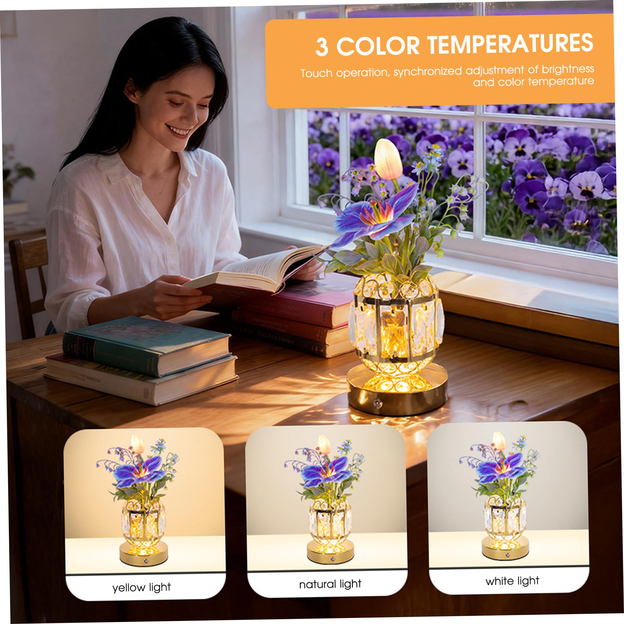 Lampada da Tavolo Flower Lampada con Tulipani Touch dimmerabili a 3 Colori, Viola