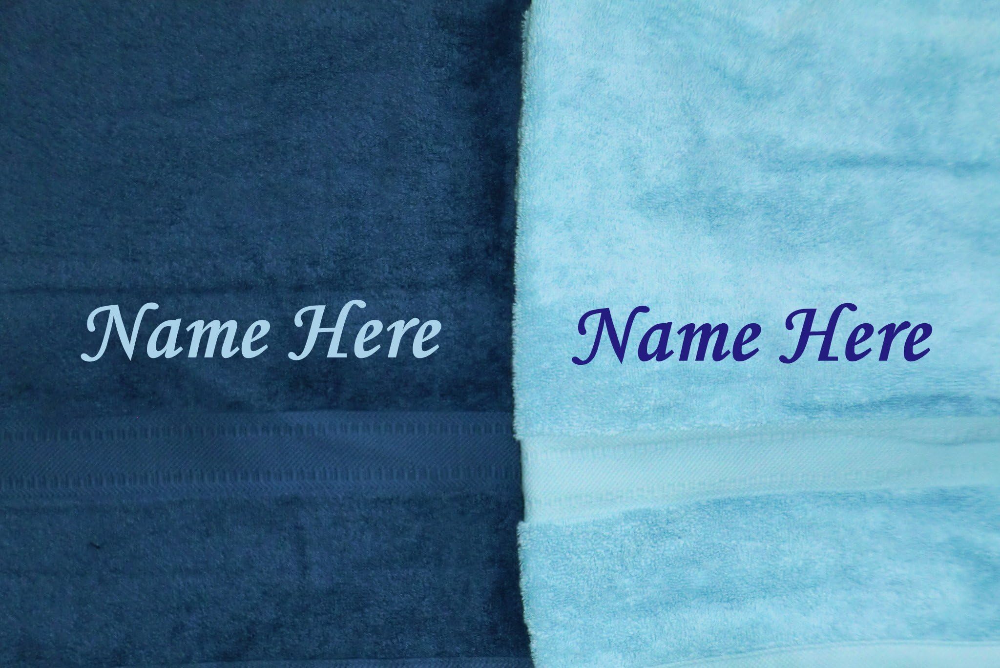 Personalised Honeymoon Beach Towel Set - Quality Towels 1 x Navy & 1 x Pale Blue