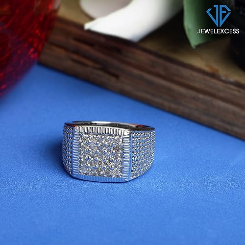 Miniatura 4 de JEWELEXCESS Anillos de diamantes blancos para hombres Anillo de diamante blanco genuino de 1 quilates para hombres Anillo de plata esterlina