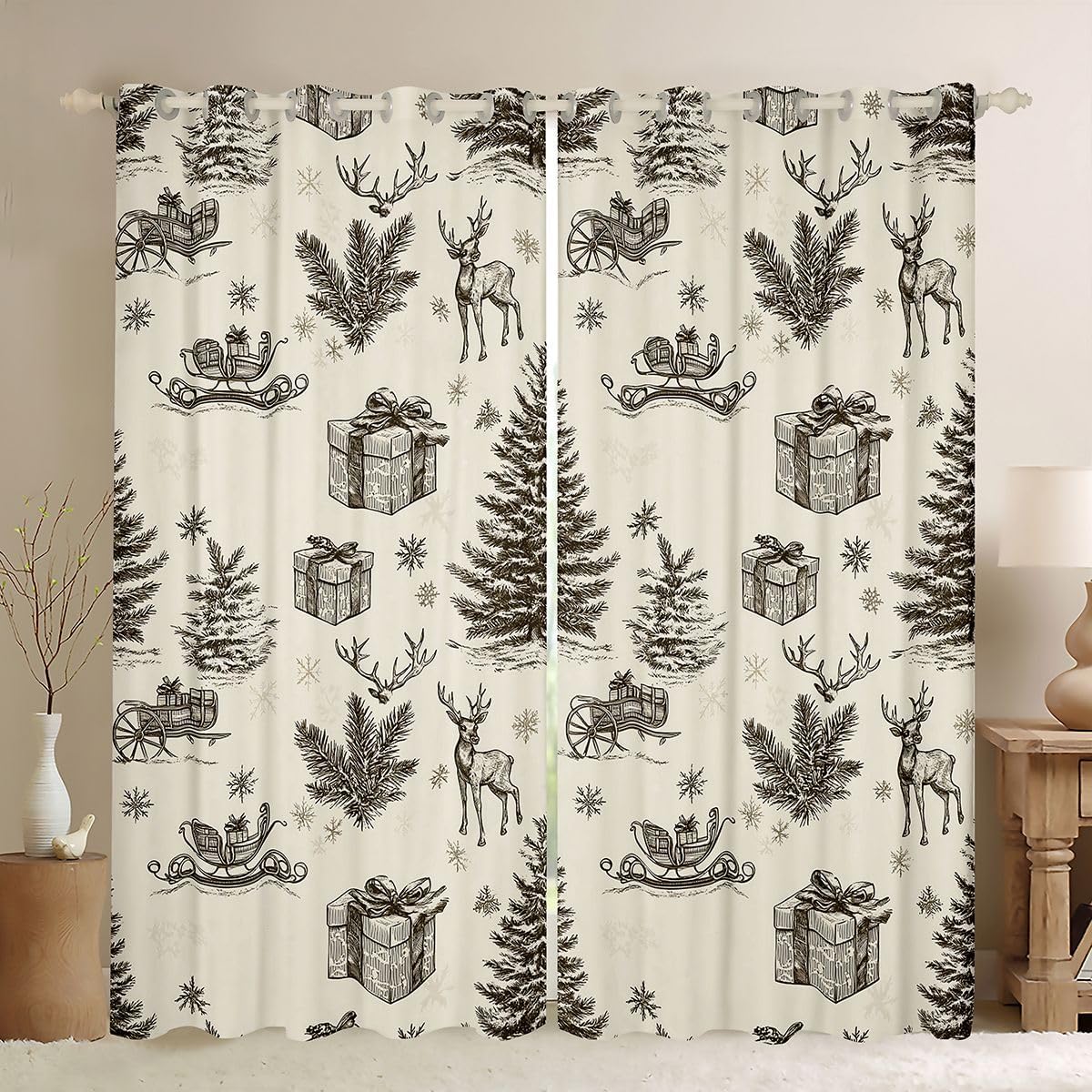 Castle Fairy Hand Drawn Deer Blackout Curtains for Girls Bedroom Decor,