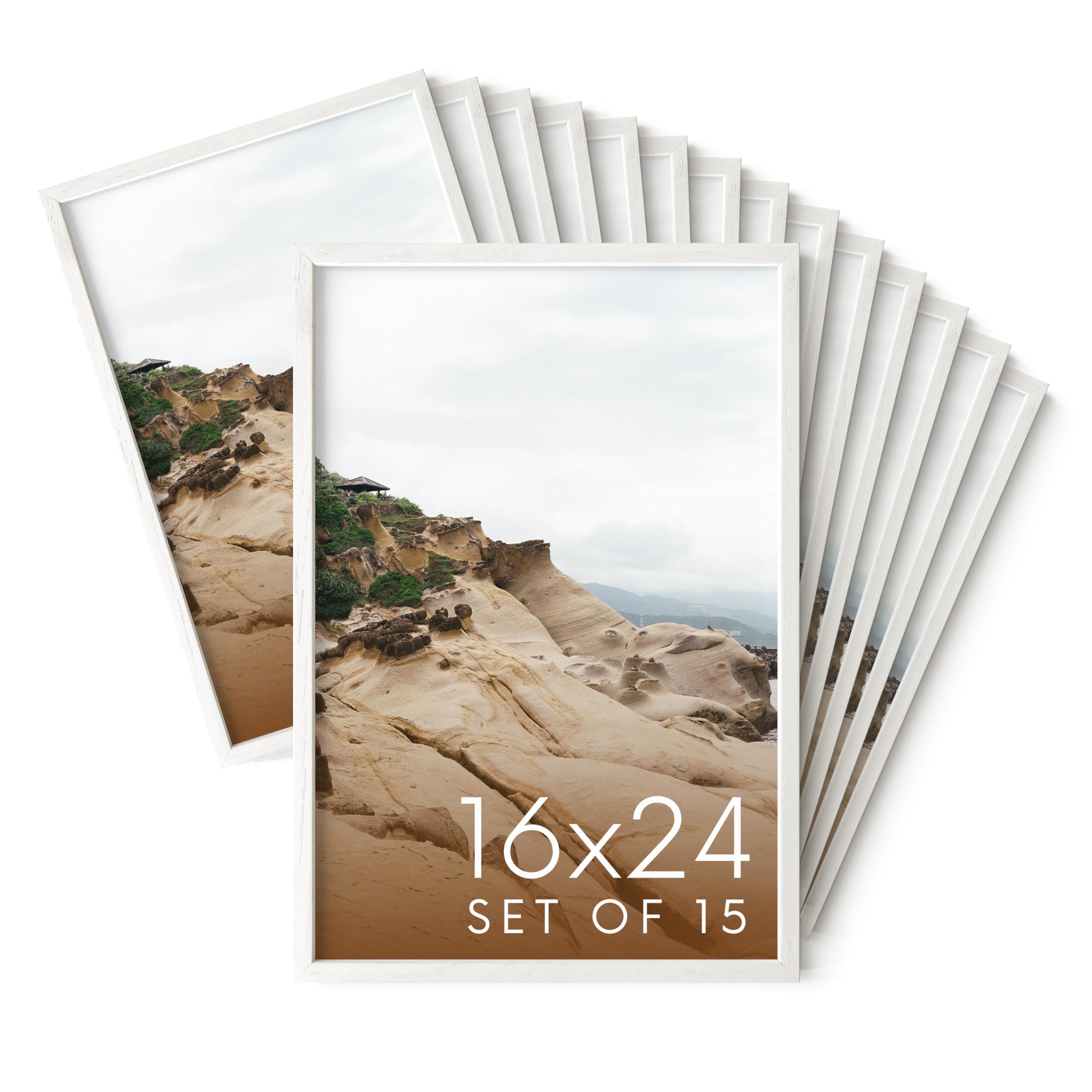HAUS AND HUES White Oak Wood 16x24 Picture Frames - Bulk Set of 15, Natural Frames for Posters and Wall Art