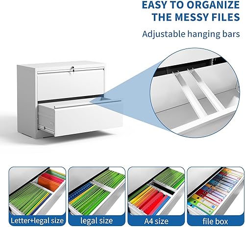 Miniatura 6 de Archivador lateral con cerradura, archivadores de metal para oficina en casa, tamaño legalcarta A4, archivador con gabinete de almacenamiento de 2