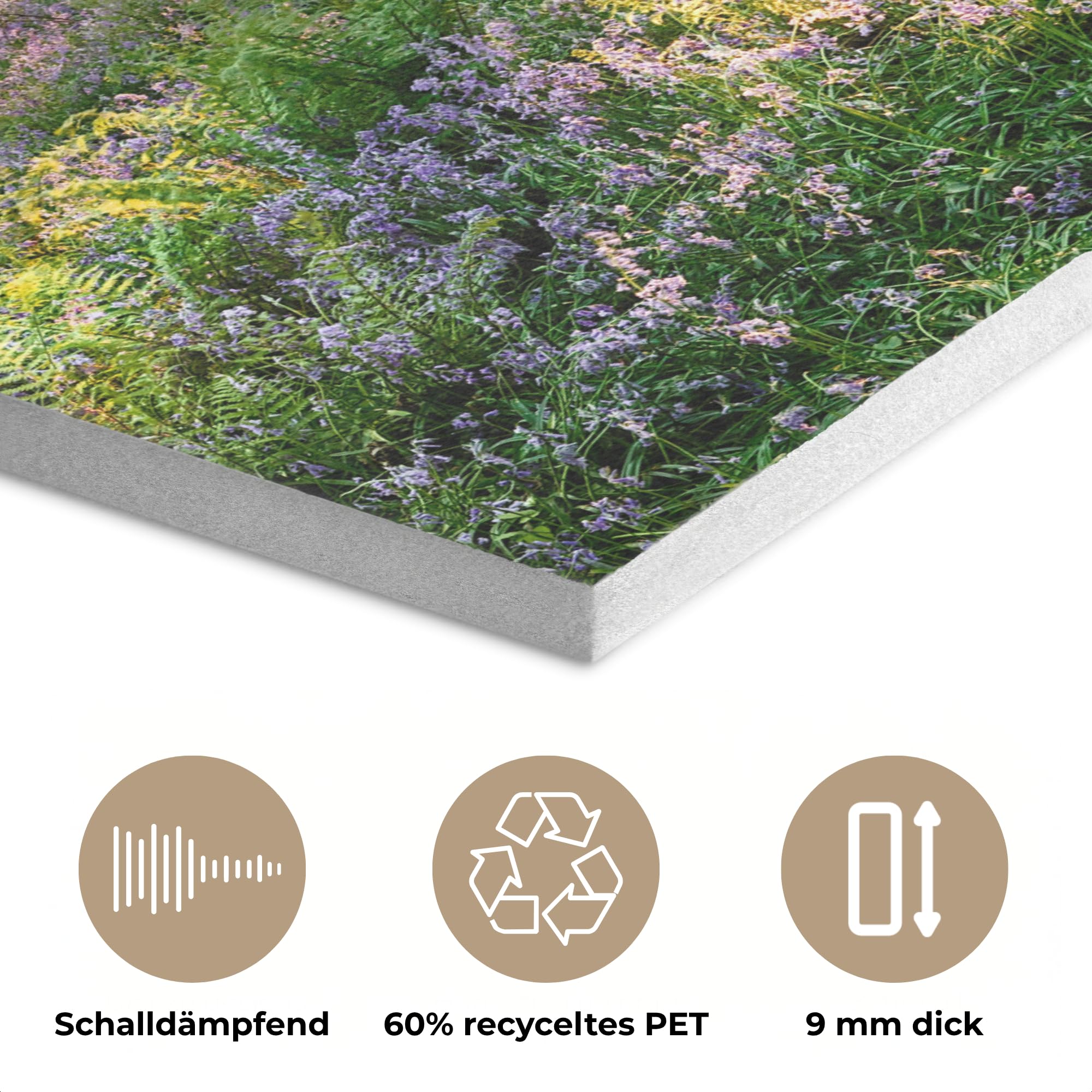MuchoWow© Wandbilder aus Filz 90x90 cm Wohnzimmer Wanddeko Schlafzimmer Zimmerdeko Wandgemälde Zimmer Deko für die Wand Dekoration Wall Art Wald - Blumen - Lavendel - Sonne - Lila - Natur