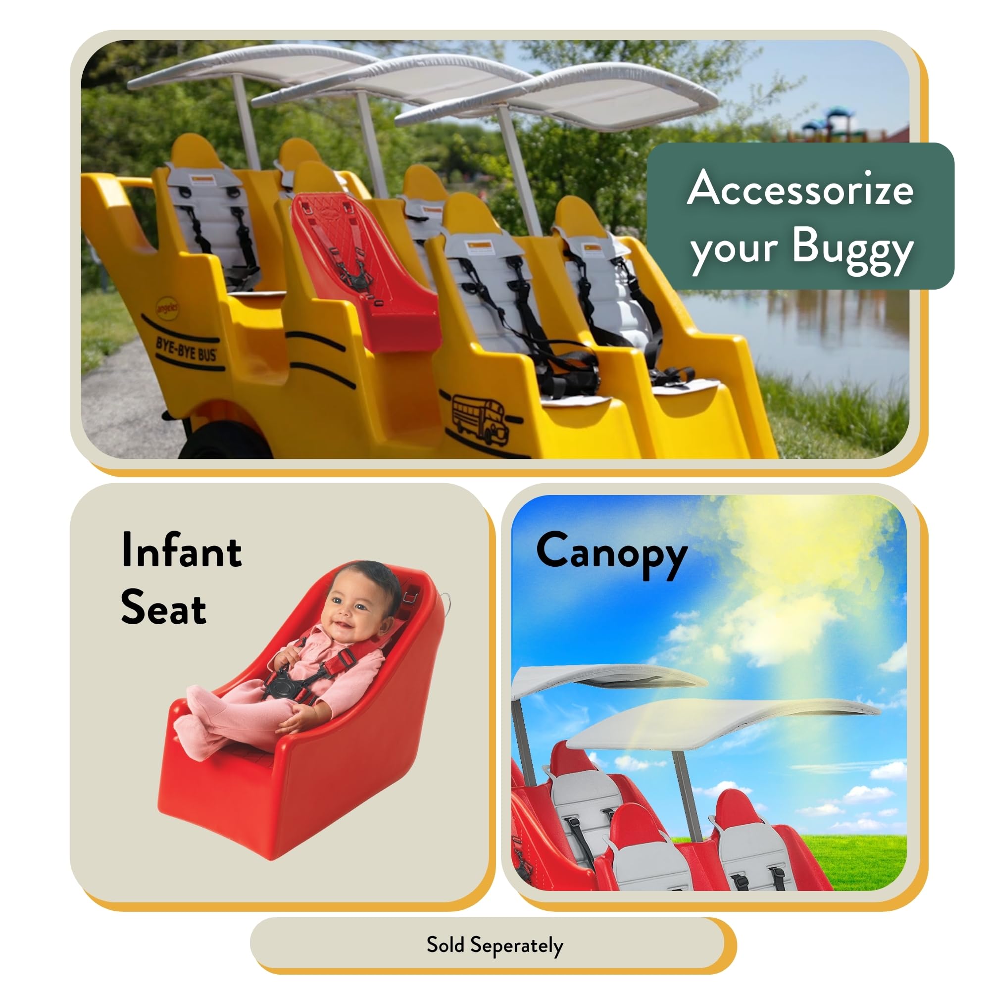 Children’s Factory 6-Passenger Bye-Bye Buggy, Daycare Multi-Passenger Stroller With Never-Flat "Fat Tire", Yellow