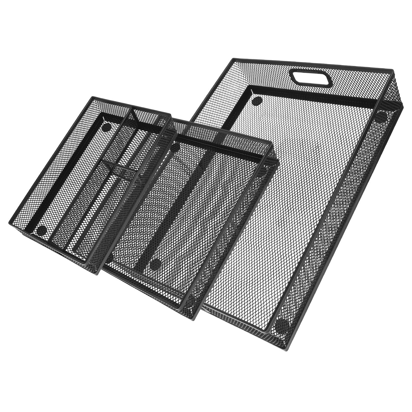 KALLORY 3 Piezas Organizador para Oficina con Separadores Metálicos Bandeja de Almacenamiento para Escritorio para Utensilios Papelería y Cosméticos