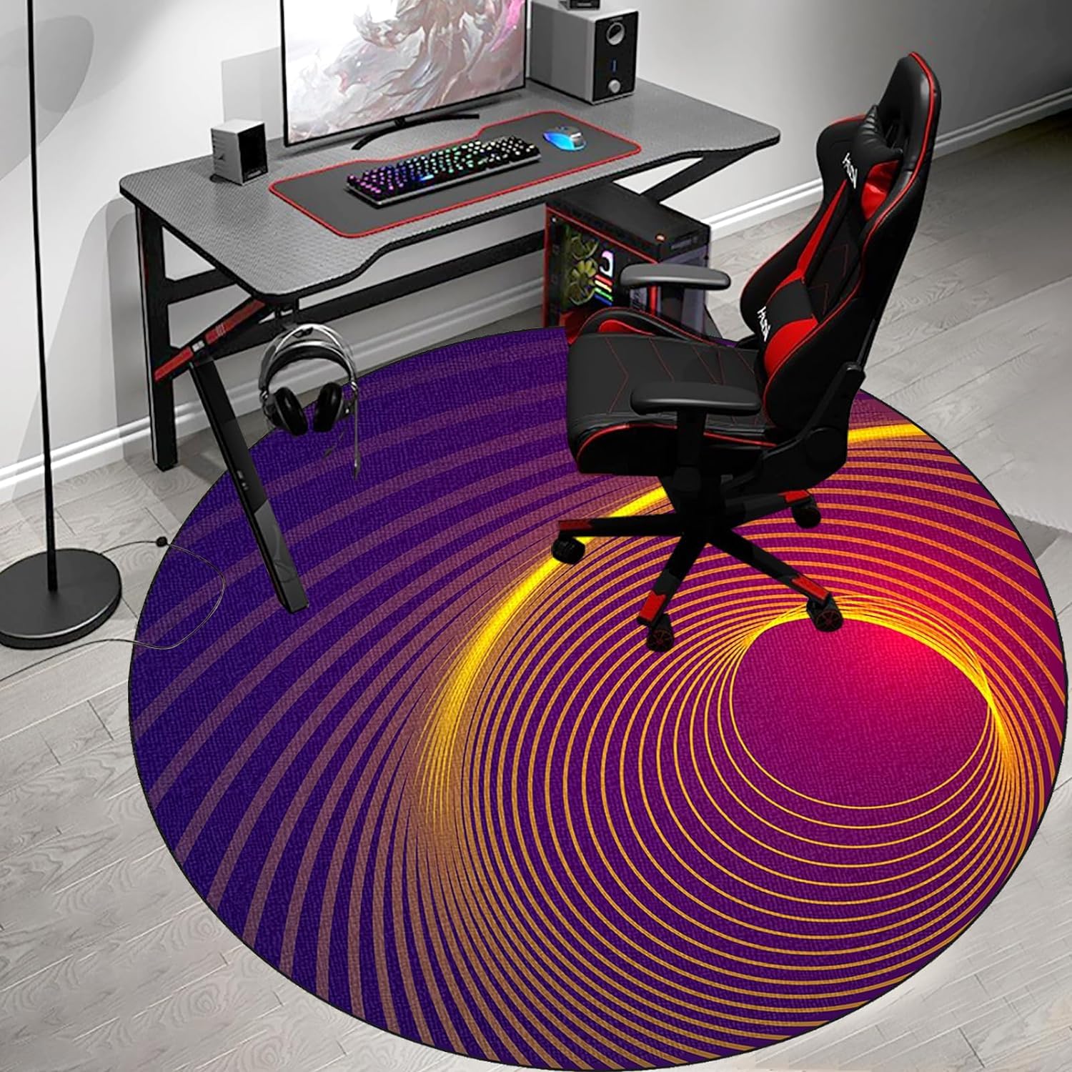 Odot Tapis Chaise Bureau Rond 80cm - Antidérapant Insonorisé - Style Montagne Nordique