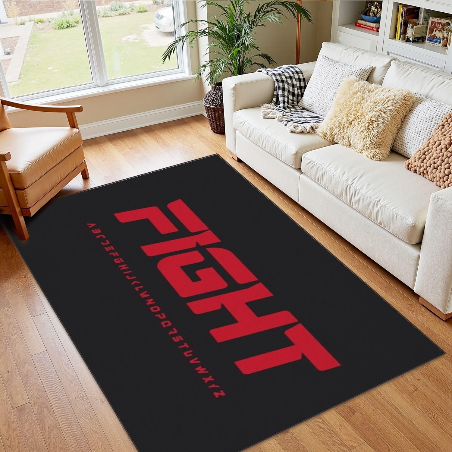 4x5 Boho Rug Rugs for Living Room Rugs for Entryway Fight Font Battle Alphabet Strike Letters Modern Typography Bedroom Rug Door Mat Nursery Room Decor Rainbow Carpet