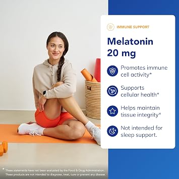 Pure Encapsulations Melatonin 20 mg - Not Intended for Sleep Support - for Immune System & Healthy Cells* - 99.5% Purity Melatonin - Gluten Free & Non-GMO - 60 Capsules