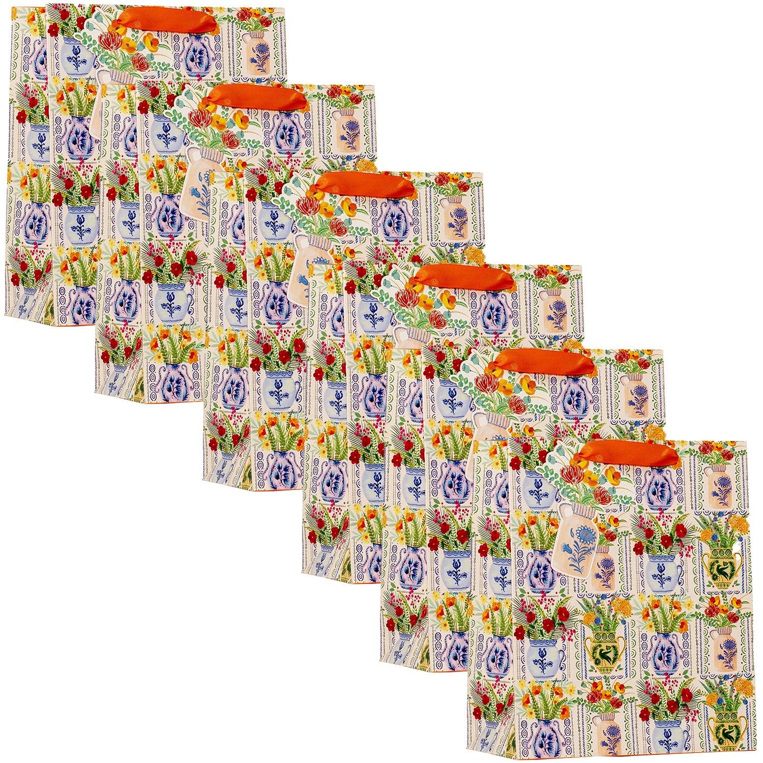 Design By Violet Floral Vase Medium Gift Bags Pack of 6