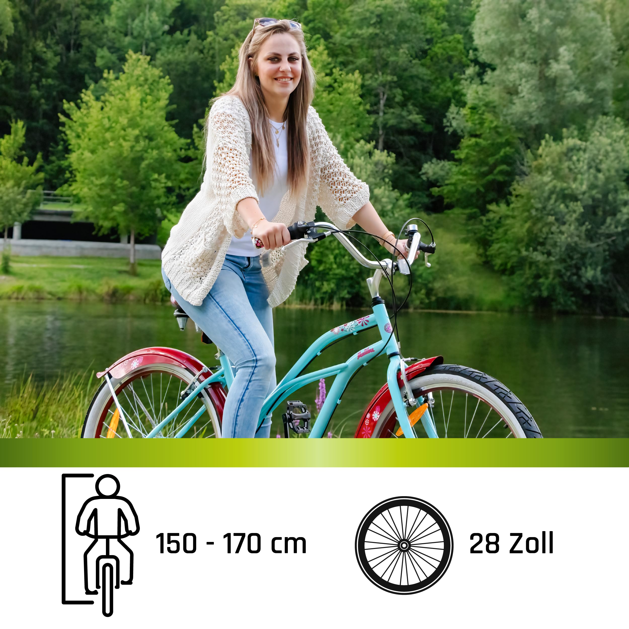 Galano Malibu Beach Cruiser 26 Zoll für 150-170 cm Retro 6 Gang Vintage Design Damenfahrrad Chopper Citybike Ballonreifen Hollandrad