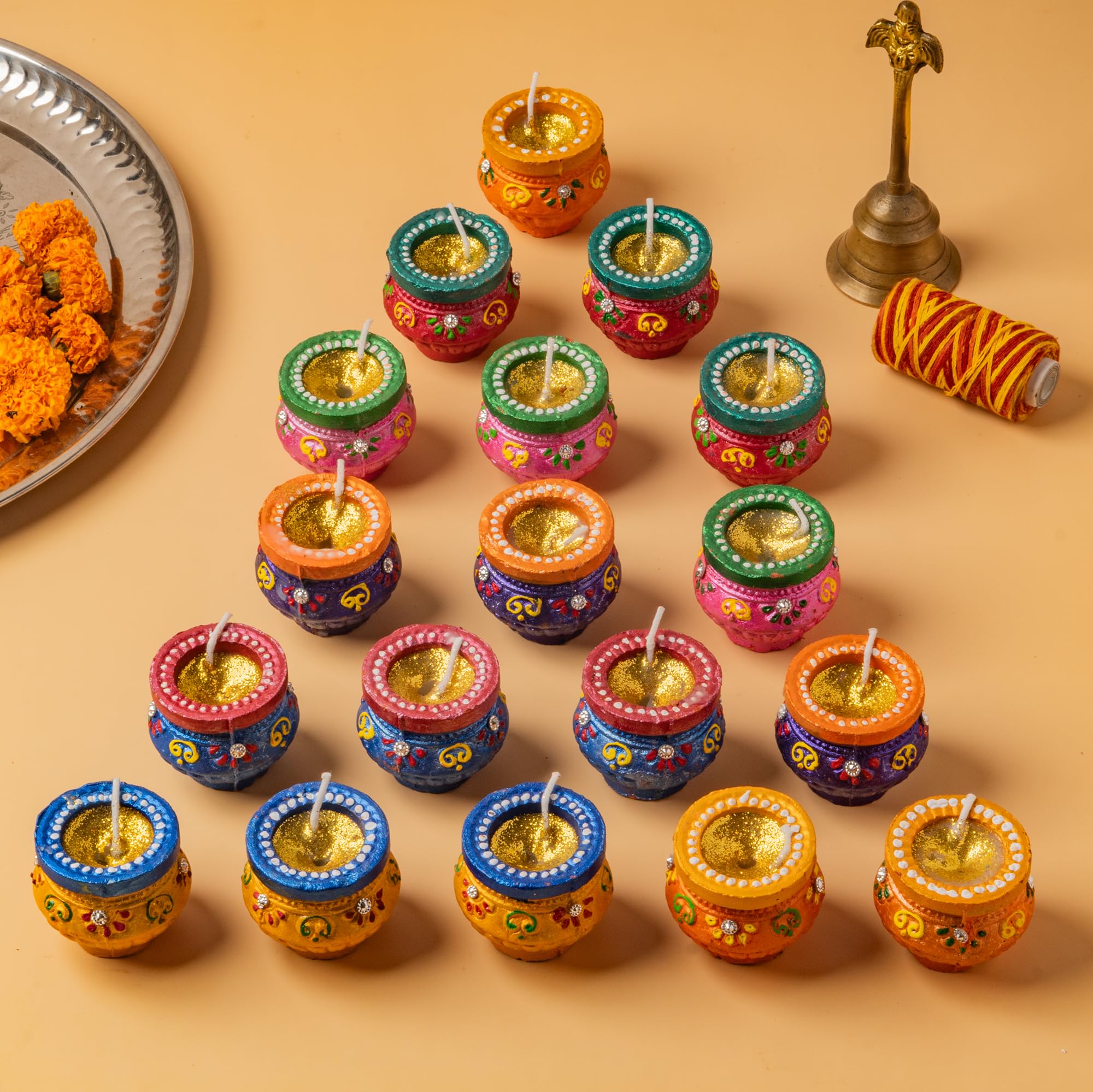 Letz Celebrate Matki Diyas for Diwali & Navratri Decoration, Wax Filled, Earthen Lamps