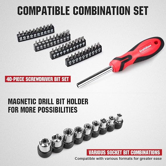 75-Piece Home Tools Kit, General Basic Household Hand Tool Kit with Plastic Toolbox Storage Case, Integrated Standing Tool Ract, for College Students, Emergency repair, Home Use & More