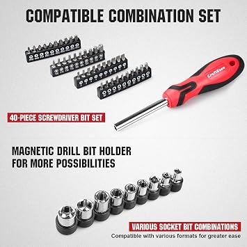 75-Piece Home Tools Kit, General Basic Household Hand Tool Kit with Plastic Toolbox Storage Case, Integrated Standing Tool Ract, for College Students, Emergency repair, Home Use & More