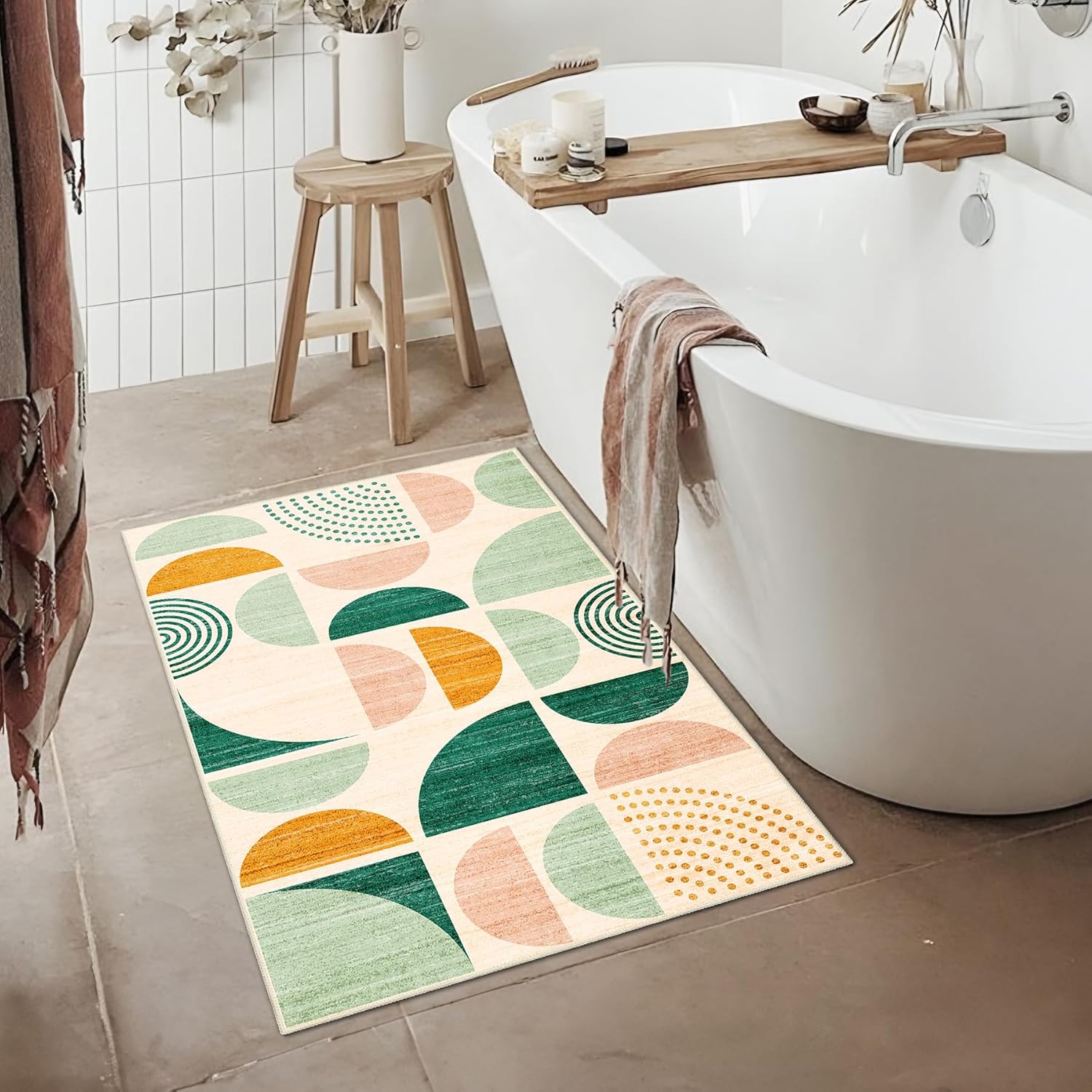 MUJOO Green Small Rug Washable,Boho Area Rugs for Entryway Bathroom Entry Entrance Bedroom Kitchen,Front Door Mat Throw Carpet Non Slip Indoor Soft Modern Abstract 2x3 Sage Green