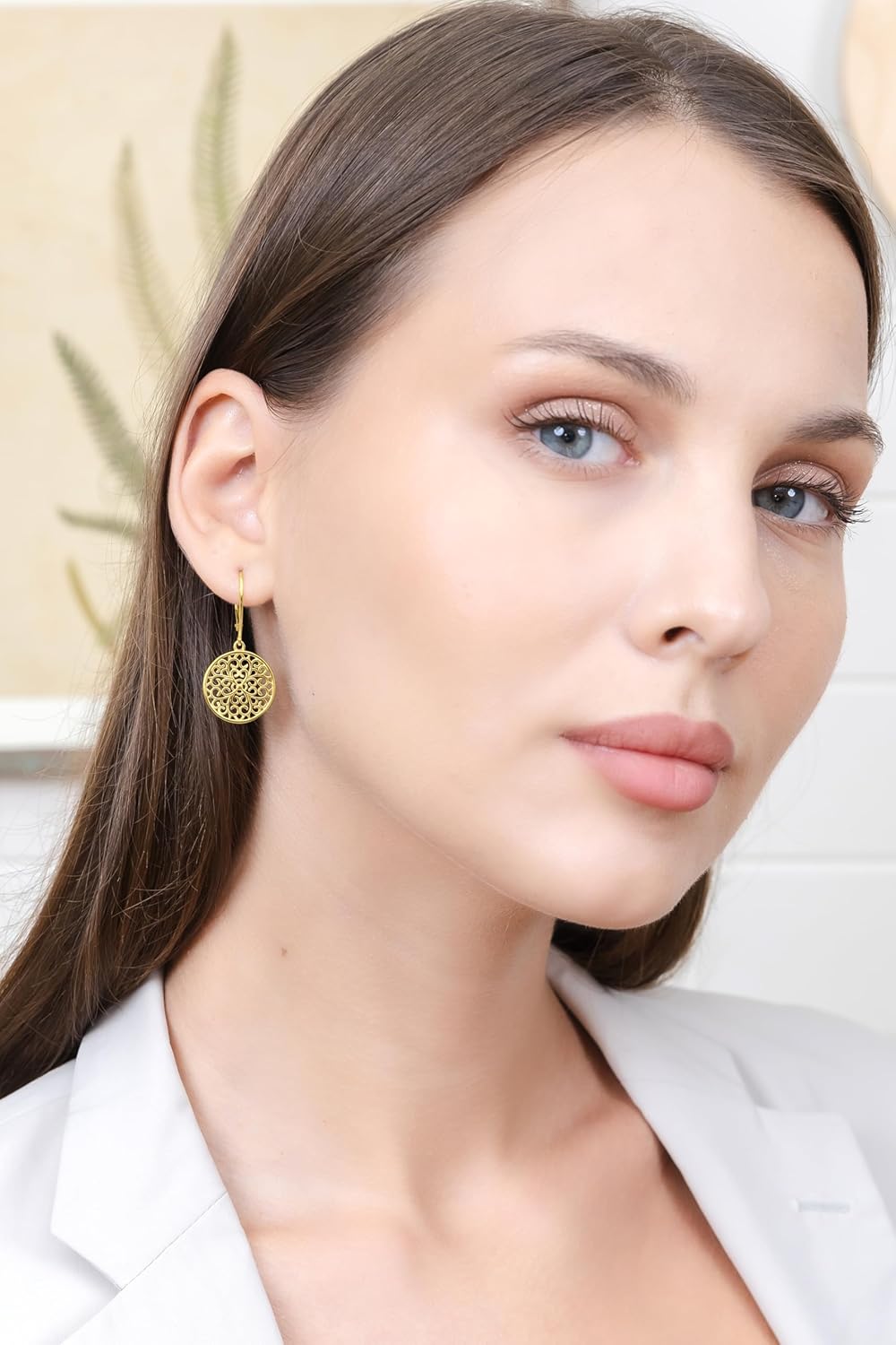 Hoops & Loops 925 Sterling Silver 21mm Medallion Filigree Floral Daisy Flower Design Leverback Earrings, Silver, Yellow Gold, Rose Gold