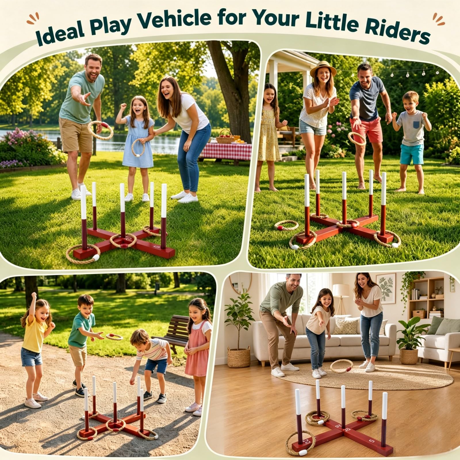 GOPLUS Juego de Lanzamiento de Anillas Portátil para Niños 3+ Años, Adultos | Juegos Exterior Niños de Madera con Base Cruzada, 5 Palitos y 6 Aros de Cuerda, Juguete para Lanzar, Jardín, Camping, Fiesta