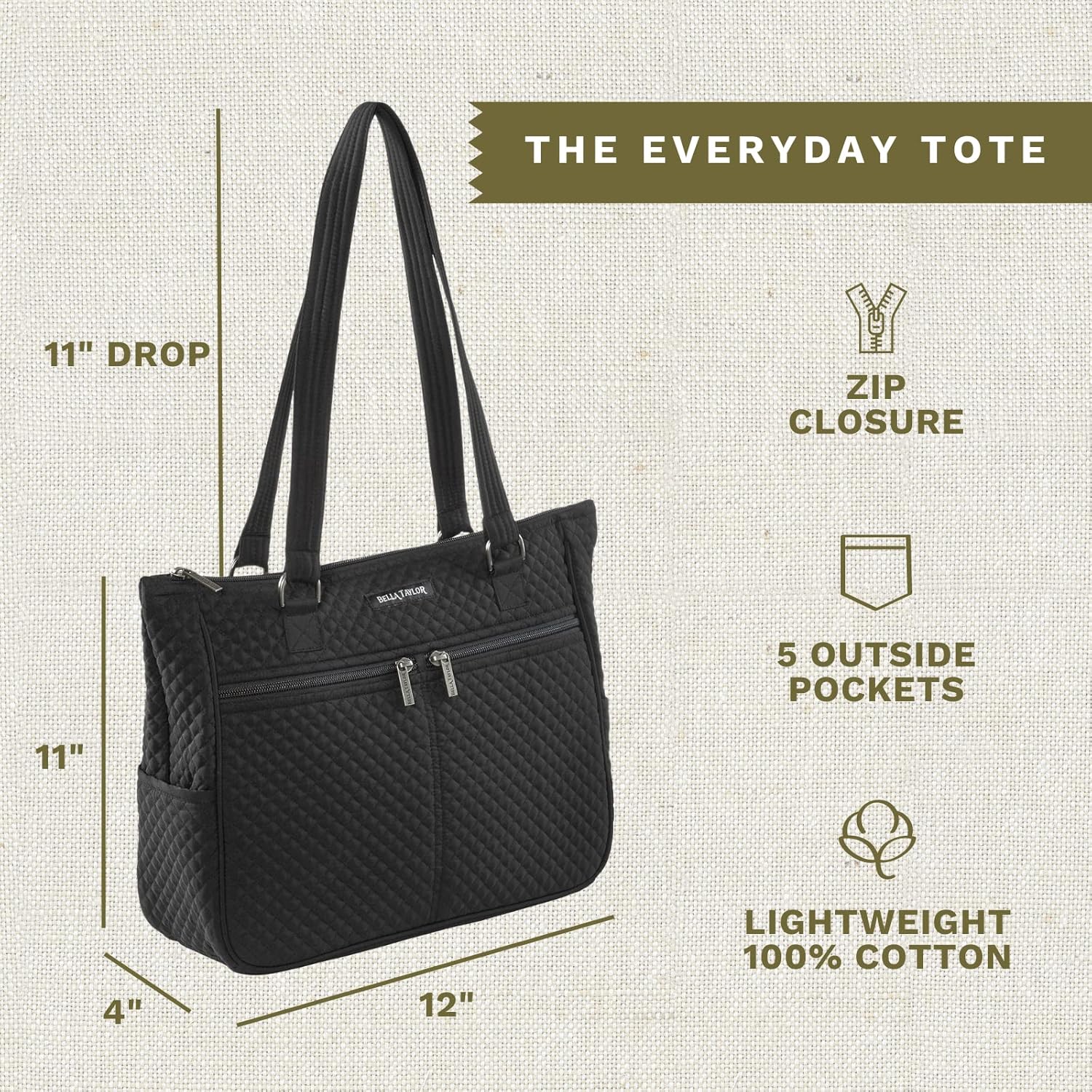 Bella Taylor Everyday Tote | Lightweight Quilted Fabric Handbags for Women - Image 3